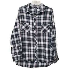 Hot Topic Plaid Flannel Cut-Out Back Button-Up Shirt XL Goth Grunge Rockabilly